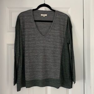 Madewell heathered grey and green long sleeve top